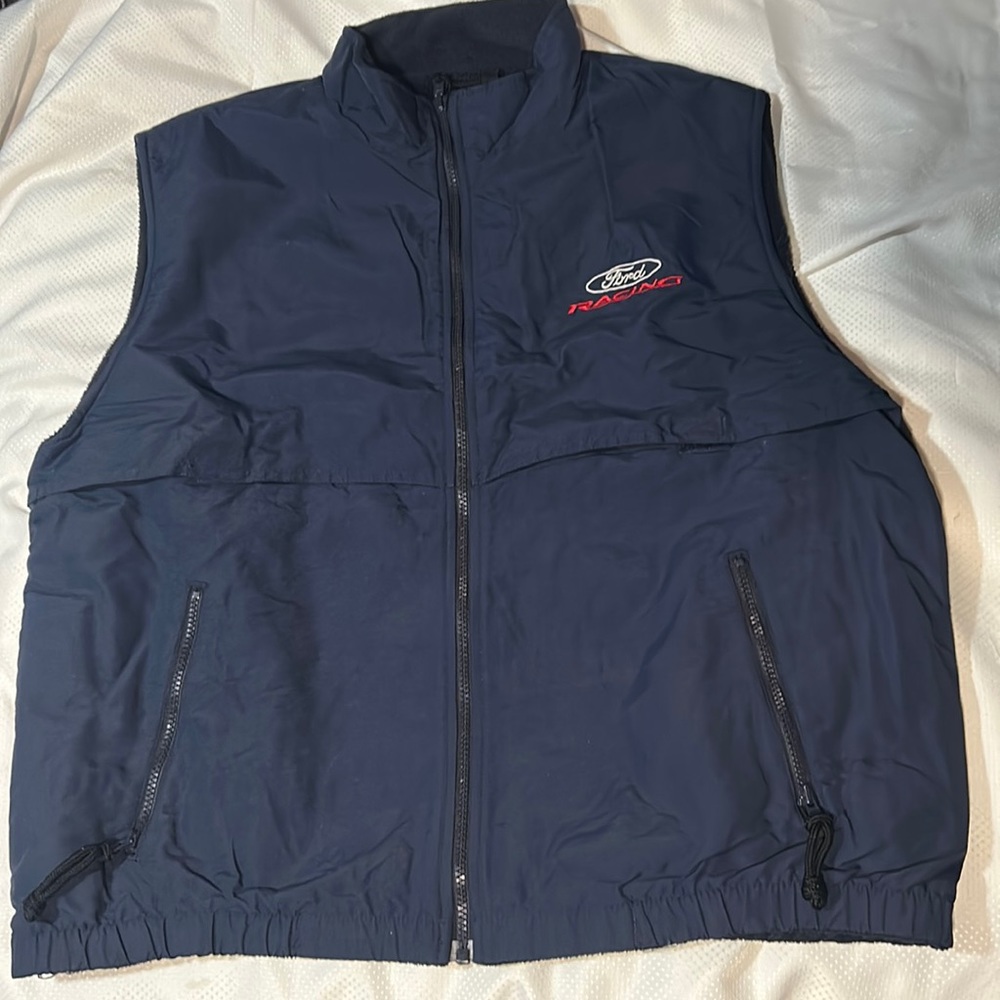 Vintage Ford Racing Fleece Lined Vest Reversible Unisex Large Trucks Mustang